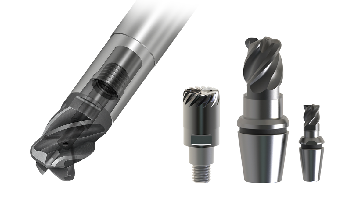 The iMX End Mill Series of Interchangeable Head End Mills iMX-C8 T/C10T/C12T/C15T-E Centre Coolant Hole Type and ER Collet
